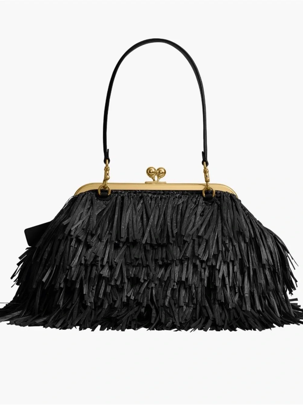 COACH Kisslock Frame Bag 27 in Black Straw Fringe Clutch Bag - NWT